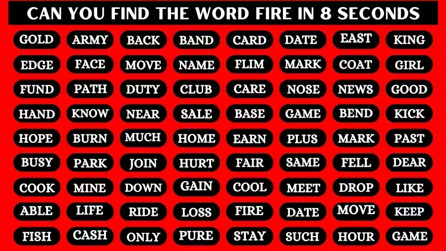 Optical Illusion Brain Challenge: If you have 50/50 Vision Find the Word Fire in 11 Secs