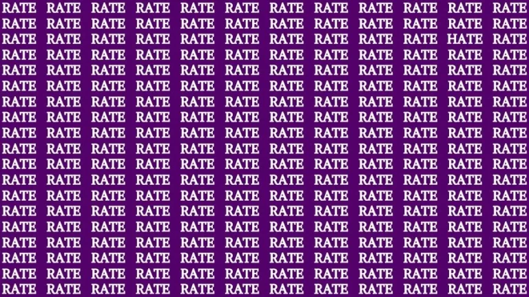 Optical Illusion Eye Test: If you have Eagle Eyes Find the Word Hate among Rate in 15 Secs