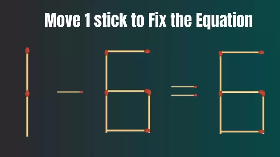 Brain Teaser: 1-6=6 Move Only 1 Matchstick To Fix The Equation | Matchstick Puzzle