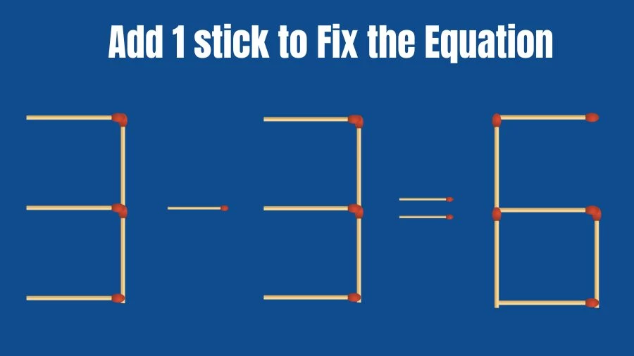 Brain Teaser: 3-3=6 Add 1 Stick To Fix The Equation