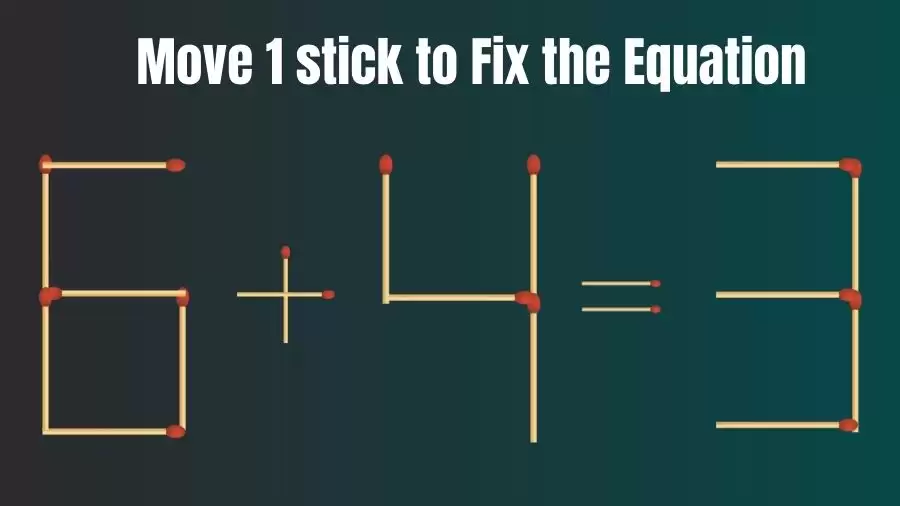 Brain Teaser: 6+4=3 Move Only 1 Matchstick To Fix The Equation