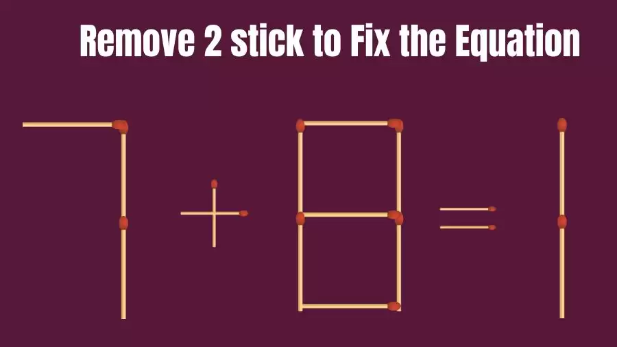 Brain Teaser: 7+8=1 Remove 2 Sticks To Fix The Equation