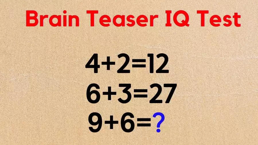 Brain Teaser IQ Test: If 4+2=12, 6+3=27, 9+6=?