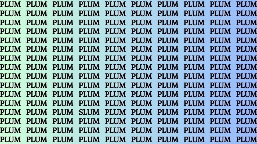 Optical Illusion Brain Challenge: If you have Sharp Eyes Find the Word Slum among Plum in 13 Secs