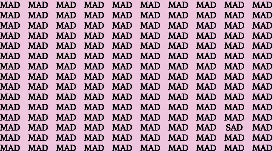 Optical Illusion Brain Test: If you have 50/50 Vision Find the Word Sad among Mad in 15 Secs