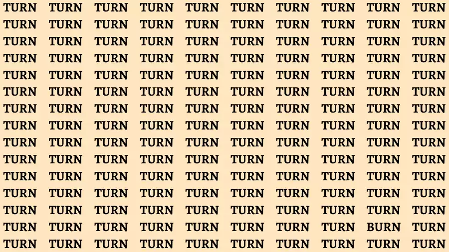 Observation Brain Challenge: If you have Eagle Eyes Find the word Burn among Turn in 15 Secs