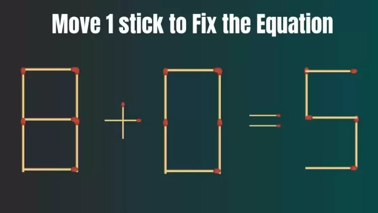 Brain Teaser: Can You Move 1 Matchstick to Fix the Equation 8+0=5? Matchstick Puzzles