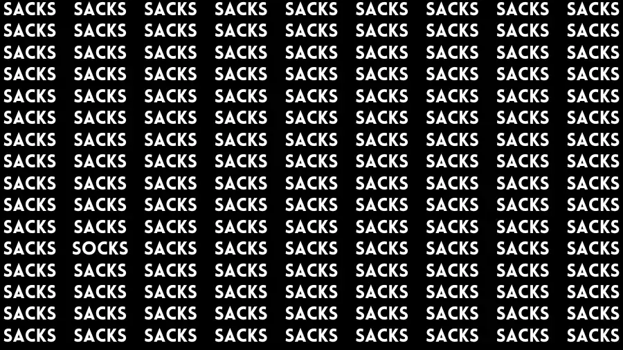 Observation Brain Challenge: If you have Hawk Eyes Find the word Socks among Sacks in 18 Secs