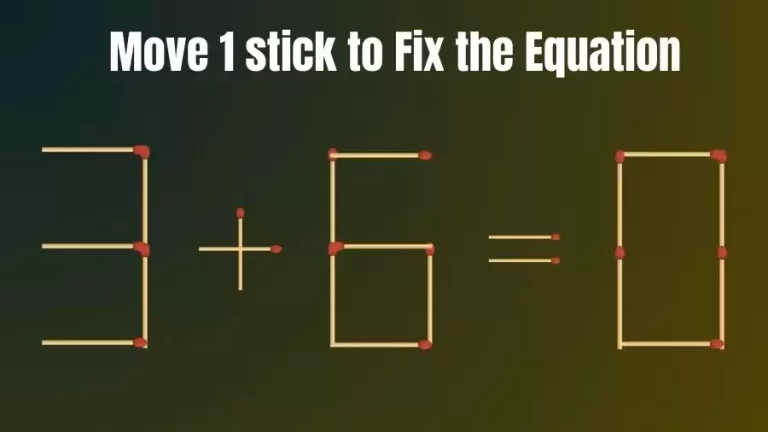 Matchstick Brain Teaser: Can You Move 1 Matchstick to Fix the Equation 3+6=0? Matchstick Puzzles