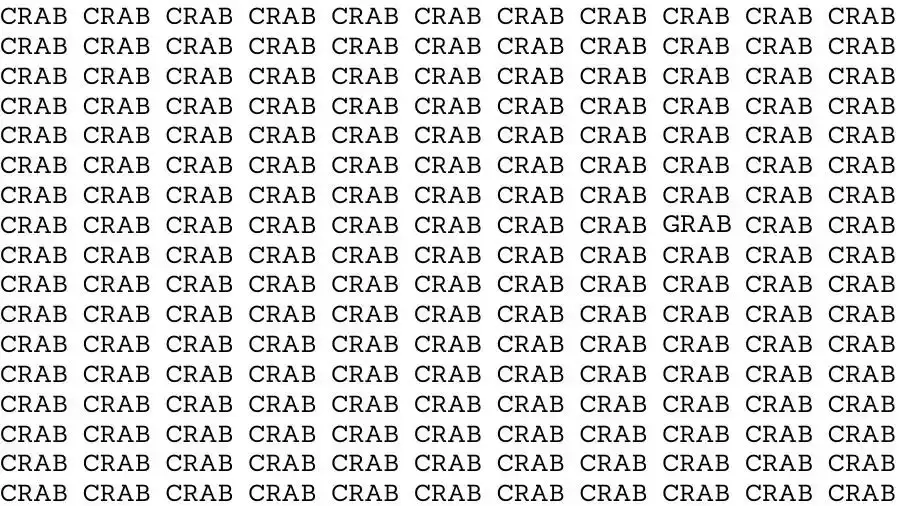 Optical Illusion Brain Test: If you have Eagle Eyes find the Word Grab among Crab in 15 Seconds
