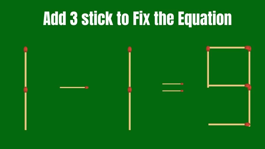 Brain Teaser: 1-1=9 Add 3 Matchsticks to Fix the Equation | Matchsticks Puzzle