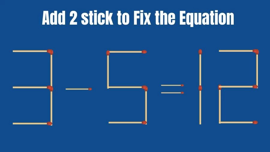 Brain Teaser: 3-5=12 Add 2 Matchsticks to Fix the Equation