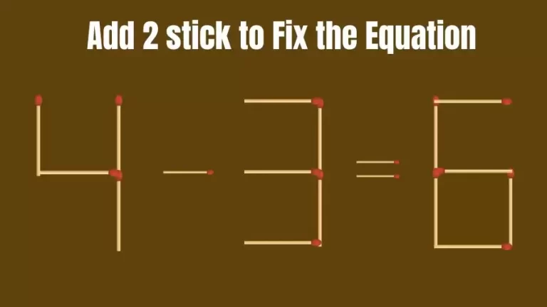 Brain Teaser: 4-3=6 Add 2 Matchsticks to Fix the Equation