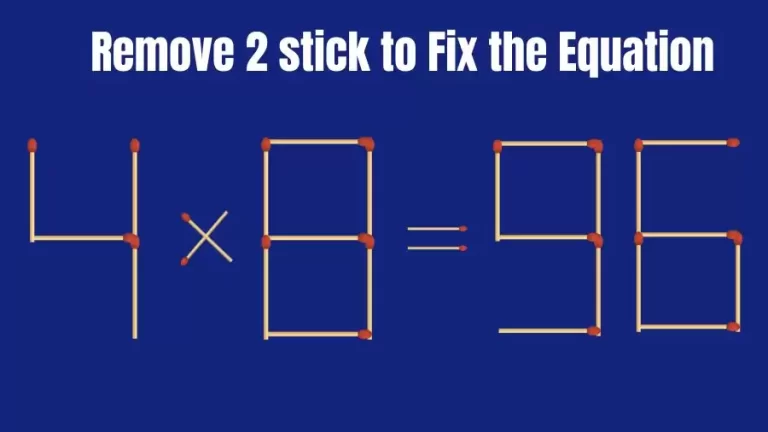 Brain Teaser: 4×8=96 Remove 2 Matchsticks to Fix the Equation | Matchsticks Puzzle