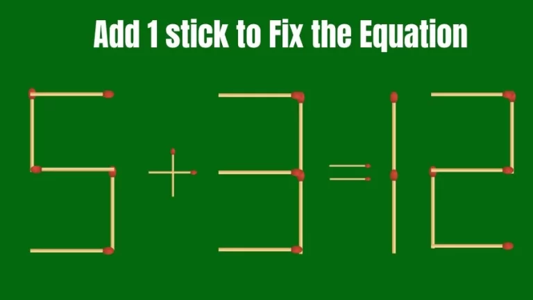 Brain Teaser: 5+3=12 Add 1 Matchstick to Fix the Equation