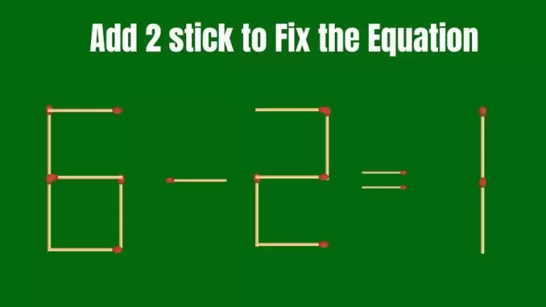 Brain Teaser: 6-2=1 Add 2 Matchsticks to Fix the Equation | Matchsticks Puzzle