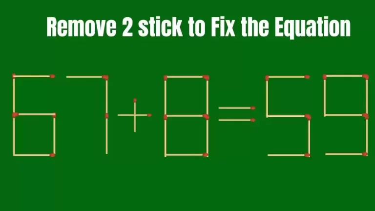 Brain Teaser: 67+8=59 Remove 2 Matchsticks to Fix the Equation