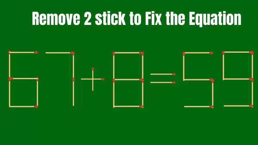 Brain Teaser: 67+8=59 Remove 2 Matchsticks to Fix the Equation | Matchsticks Puzzle