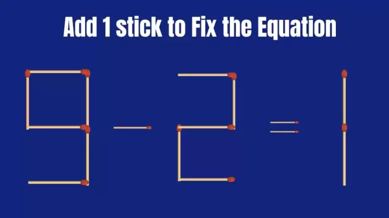 Brain Teaser: 9-2=1 Add 1 Matchstick to Fix the Equation | Matchsticks Puzzle