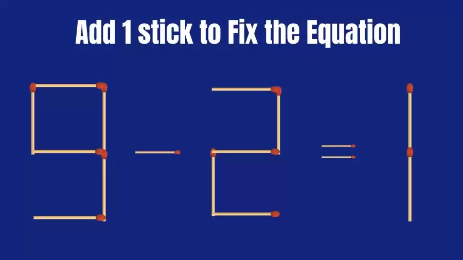 Brain Teaser: 9-2=1 Add 1 Matchstick to Fix the Equation