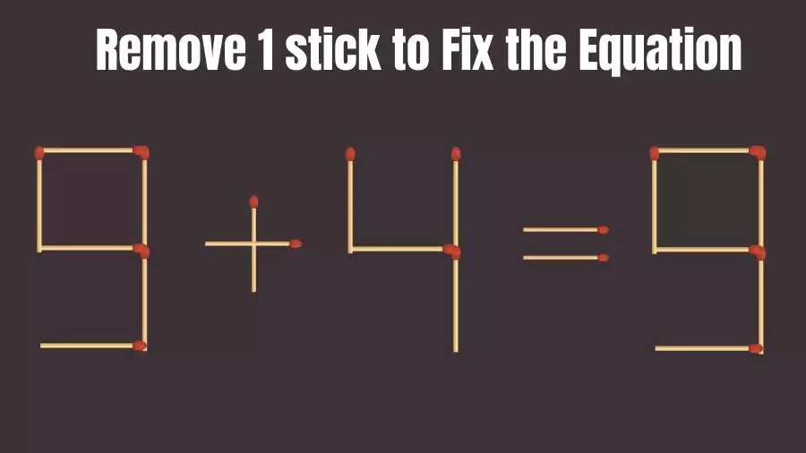 Brain Teaser: 9+4=9 Remove 1 Matchstick To Fix The Equation