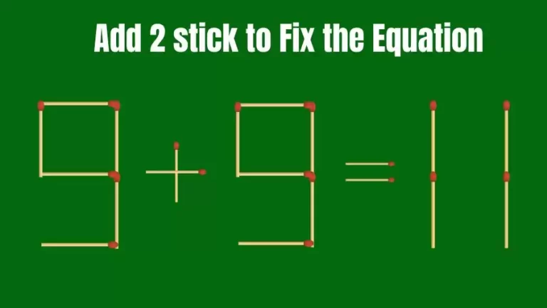 Brain Teaser: 9+9=11 Add 2 Matchsticks to Fix the Equation