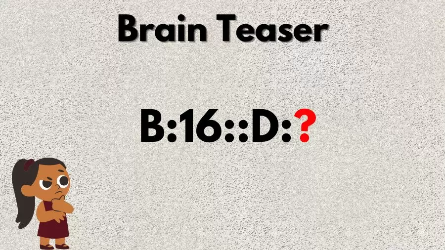 Brain Teaser: Complete the Reasoning Puzzle B:16::D:?