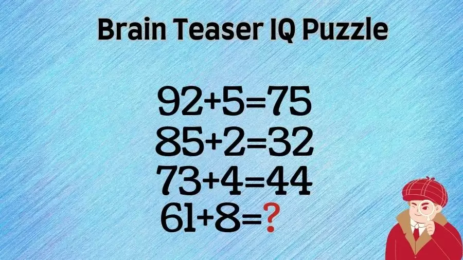 Brain Teaser: If 92+5=75, 85+2=32, 73+4=44, 61+8=? Math IQ Puzzle