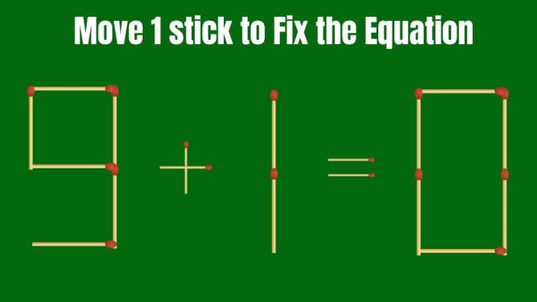 Brain Teaser Math Test: Fix 9+1=0 Move 1 Matchstick to Fix the Equation by 30 Secs