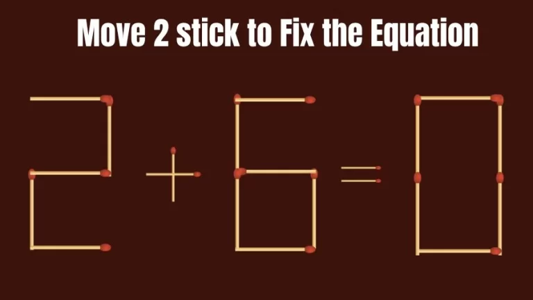 Brain Teaser for IQ Test: 2+6=0 Fix The Equation By Moving 2 Sticks