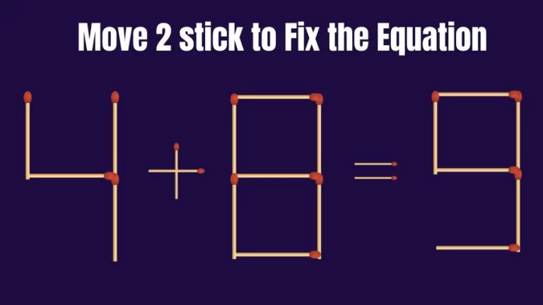 Brain Teaser for IQ Test: 4+8=9 Fix The Equation By Moving 2 Sticks