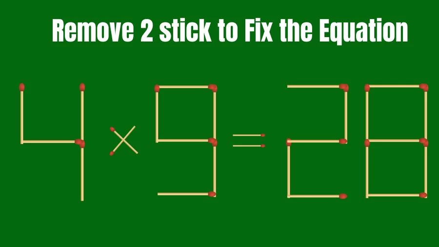 Matchstick Brain Teaser: 4x9=28 Remove 2 Matchsticks to Fix the Equation