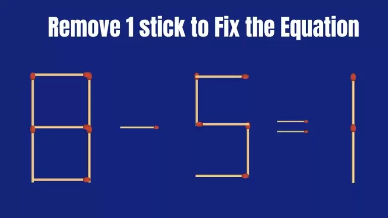 Matchstick Brain Teaser: 8-5=1 Remove 1 Matchstick to Fix the Equation