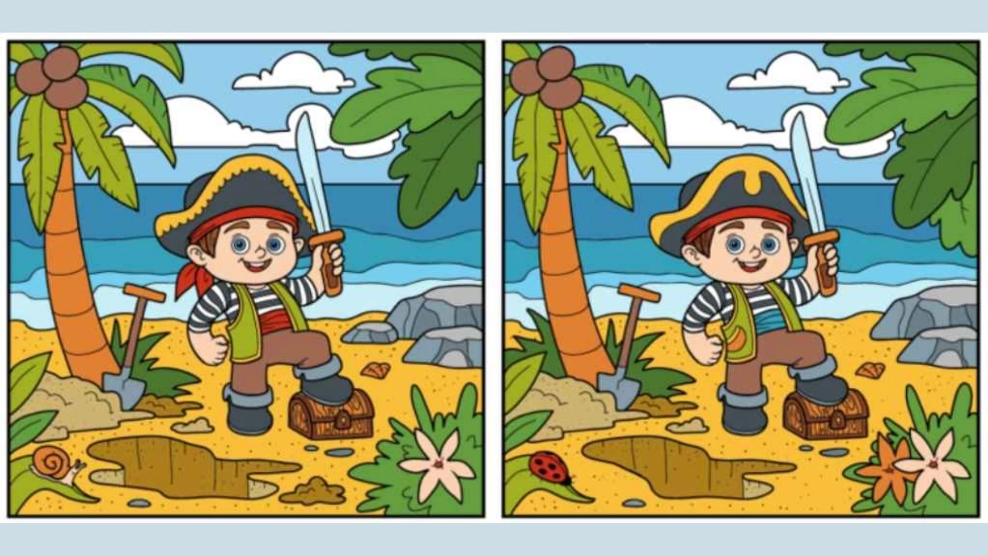 Only Sharp Eyes People can Find the 12 differences between the pirate boy pictures in 35 seconds!