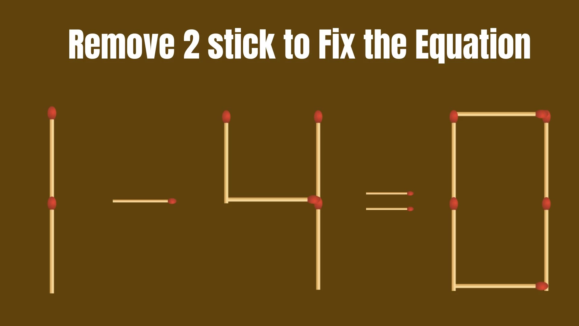 Solve the Puzzle Where 1-4=0 by Removing 2 Sticks to Fix the Equation