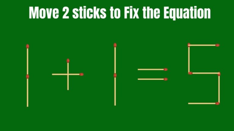 1+1=5 Move 2 Sticks and Fix this Equation || Tricky Brain Teaser Matchstick Puzzle