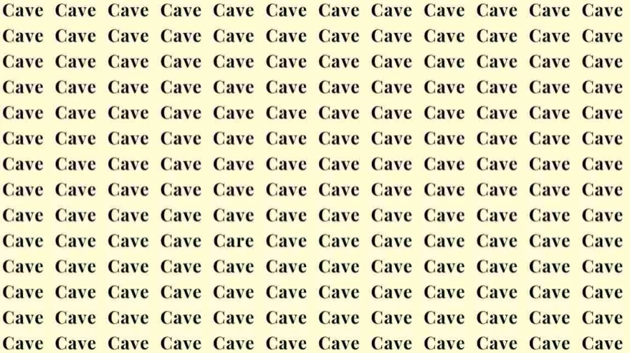 Optical Illusion Brain Test: If you have Eagle Eyes find the Word Care among Cave in 08 Secs