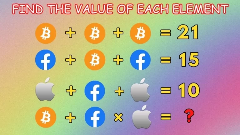 Brain Teaser Math Test: Can You Solve and Find the Value of Each Element?