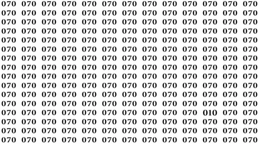 Optical Illusion: If you have Sharp Eyes find the number 010 among 070 in 7 Seconds?