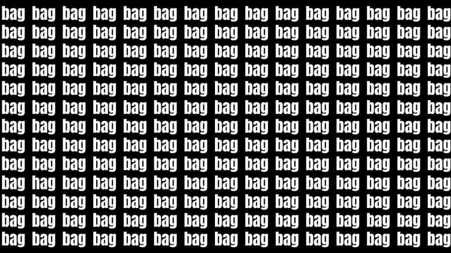 Observation Brain Test: If you have Sharp Eyes Find the Word Hag among Bag in 15 Secs