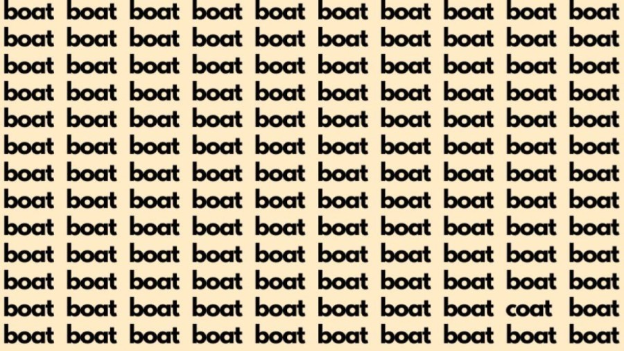 Observation Brain Test: If you have Eagle Eyes find the Word Coat among Boat in 20 Secs