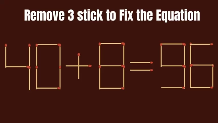 40+8=96 Fix by Removing just 3 Sticks in 20 Seconds – Brain Teaser Matchstick Puzzle