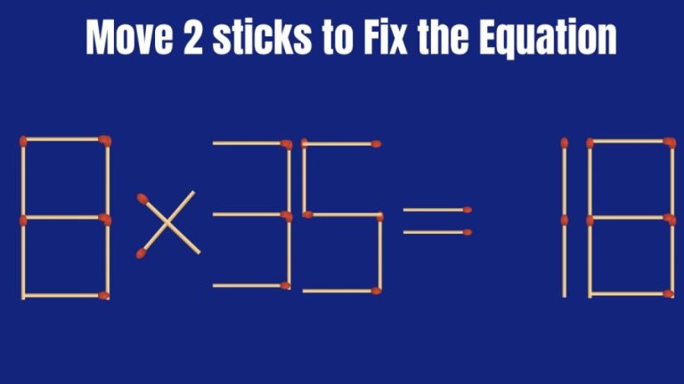 8×35=18 Move 2 Matchsticks to Correct the Equation | Brain Teaser Matchstick puzzle