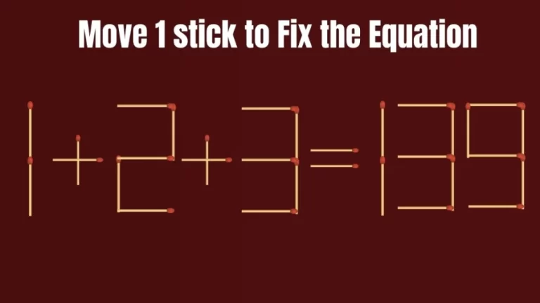 Brain Teaser: 1+2+3=139 Fix the Equation by Moving Just 1 Stick || Matchstick Riddle