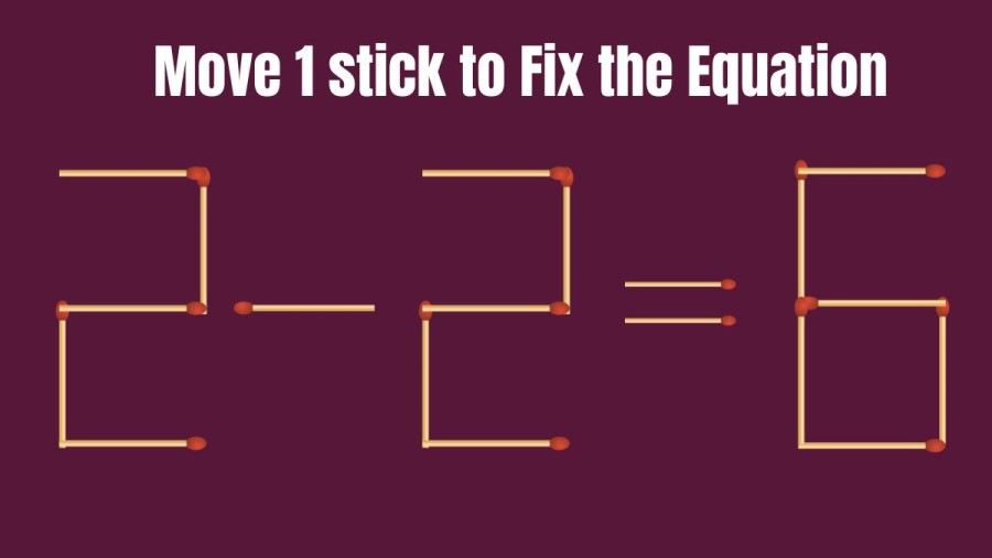 Brain Teaser: 2-2=6 Can you Move 1 Stick to Fix this Equation in 20 Secs? Matchstick Puzzles