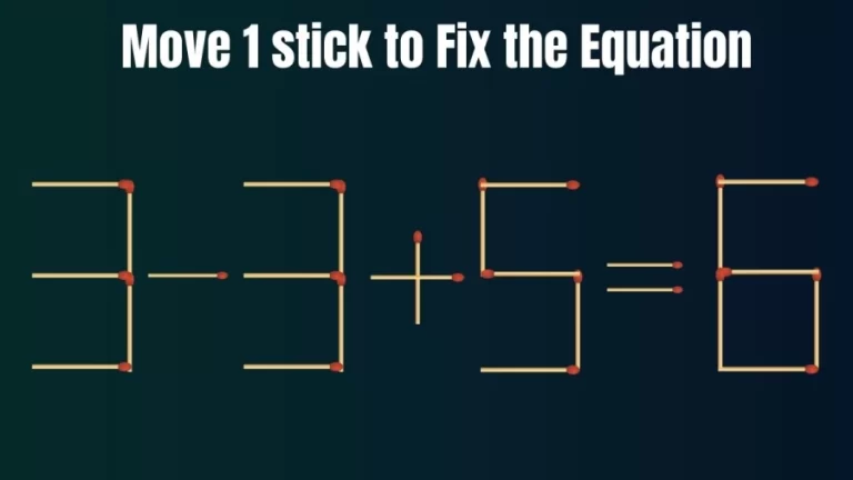 Brain Teaser: 3-3+5=6 Fix The Equation By Moving 1 Stick | Matchstick Puzzle