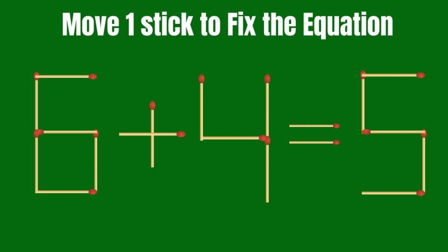 Brain Teaser: 6+4=5 Move 1 Stick to Make this Equation Right I Matchstick Puzzles