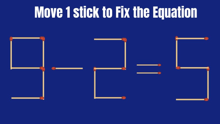 Brain Teaser: 9-2=5 Can you Move 1 Stick and Fix this Equation? Matchstick Puzzle