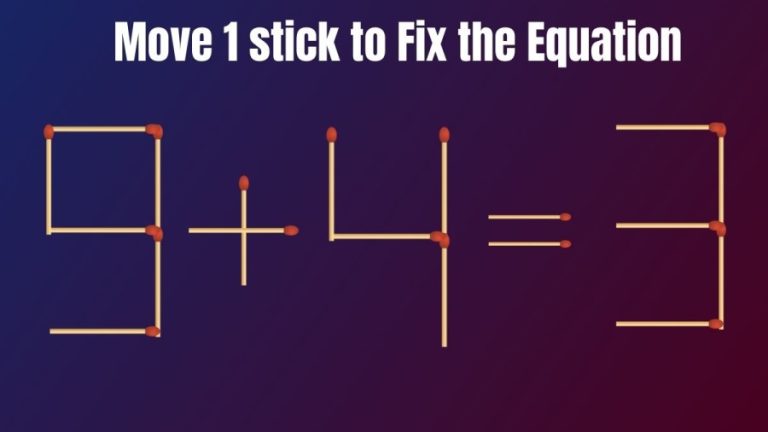 Brain Teaser: 9+4=3 Move 1 Stick to Fix this Equation in 30 Seconds