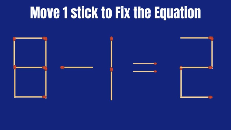 Brain Teaser: Correct the Equation 8-1=2 by Moving just 1 Stick II Viral Matchstick Puzzle